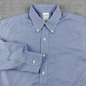 Brooks Brothers Shirt Mens 16 36 Blue Slim Fit Non-Iron Houndstooth Dress